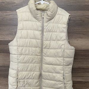 Gap Beige Puffer Vest Jacket Womens Small Fleece Pockets